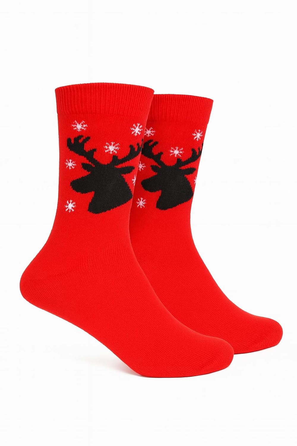 Christmas Reindeer Design Socks for Women & Men | Warm Winter Casual Crew Socks | Stretchable Cotton Holiday Socks with Snowflakes Festive Gift for Xmas & New Year (Free Size UK 6–11)