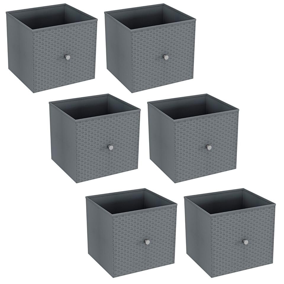 URBNLIVING Set of 1/4/6 Foldable 27cm Woven Fabric Storage Cube Box Drawer Insert Basket with Handle - Multi Colourful Collapsible Toy Arts & Crafts Bins, Durable and Lightweight for Home Office