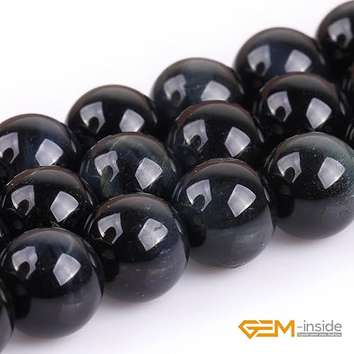 Miniatura 786 de GEM-Inside - Cuentas sueltas de piedra de lava negra natural de 0.315 in para hacer joyas, 15 pulgadas Cordierita de grado A