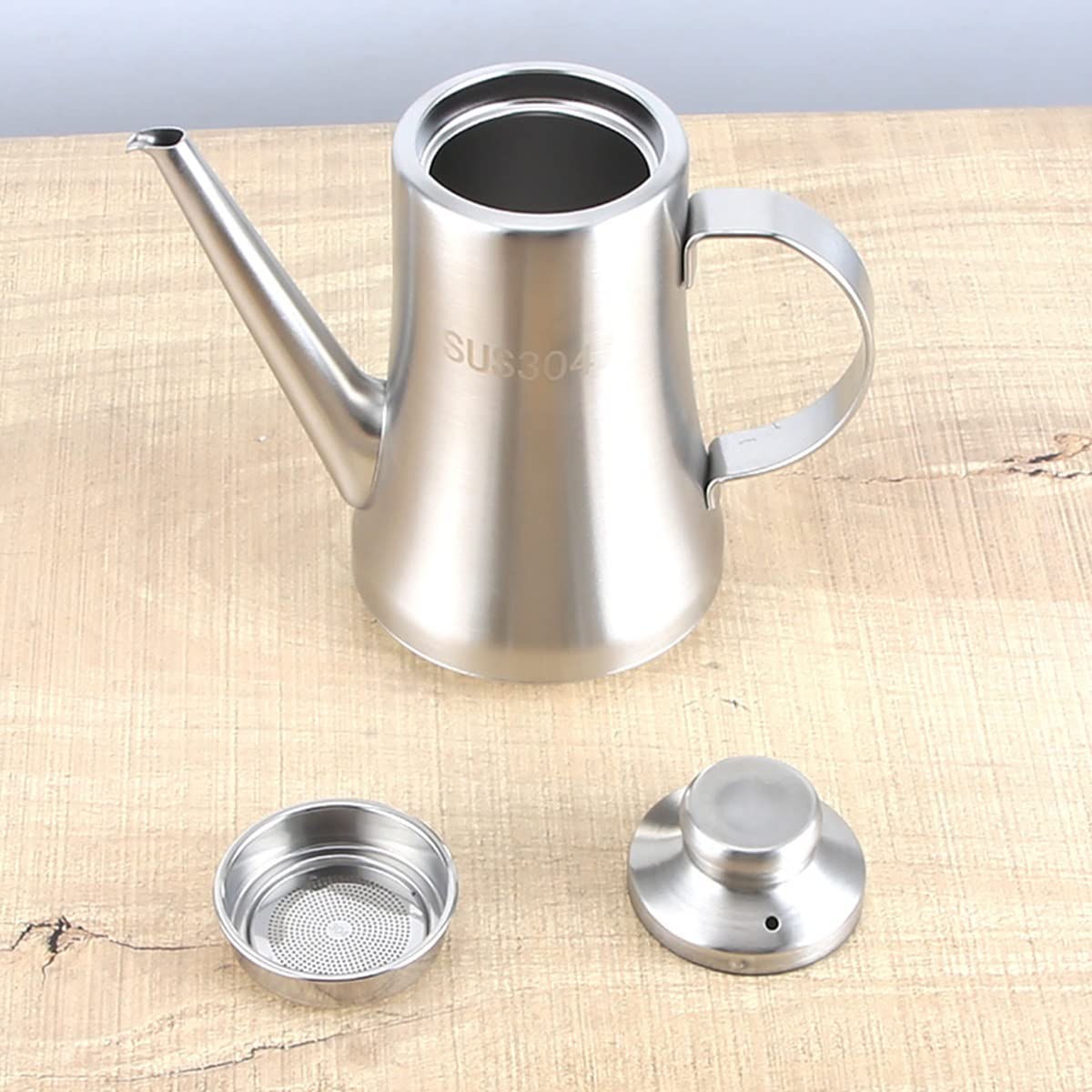 Bottiglia dispenser per olio, in acciaio inox, contenitore per olio da cucina con filtro a perdite, ideale per olio d'oliva, salsa di soia e aceto, essenziale per la cucina per chef