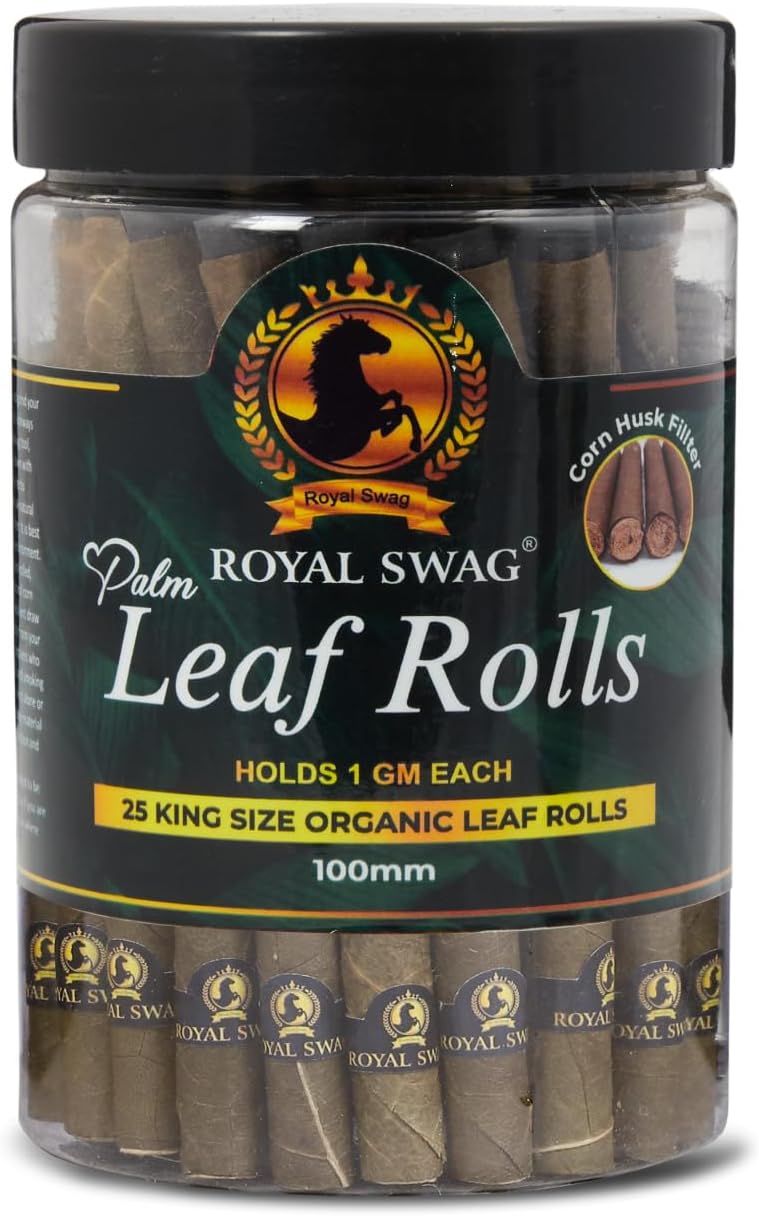 Natural Pre-Rolled Palm Leaf Cone Rolling Papers - 25 Pcs King Size Palm Leaf Natural Cones with 1 Filling Stick - Corn Husk Filter Preroll Cones - 100 mm Length - (25 Rolls Total)