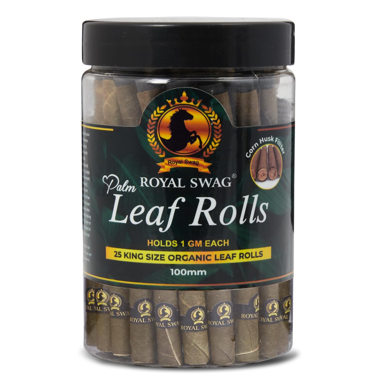 Natural Pre-Rolled Palm Leaf Cone Rolling Papers 25 Pcs King Size Palm Leaf Natural Cones with 1 Filling Stick | Corn Husk Filter Preroll Cones 100 mm Length(25 Rolls Total)