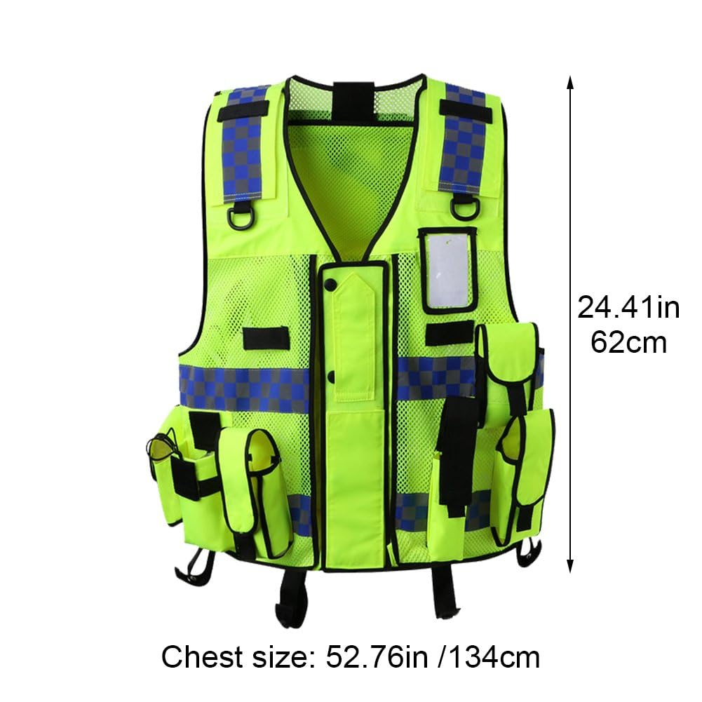 Chaleco Reflectante Multi-Bolsa Sitio De Construcción Chaleco De Protección De Seguridad Ropa Fluorescente En Cinta Oscura