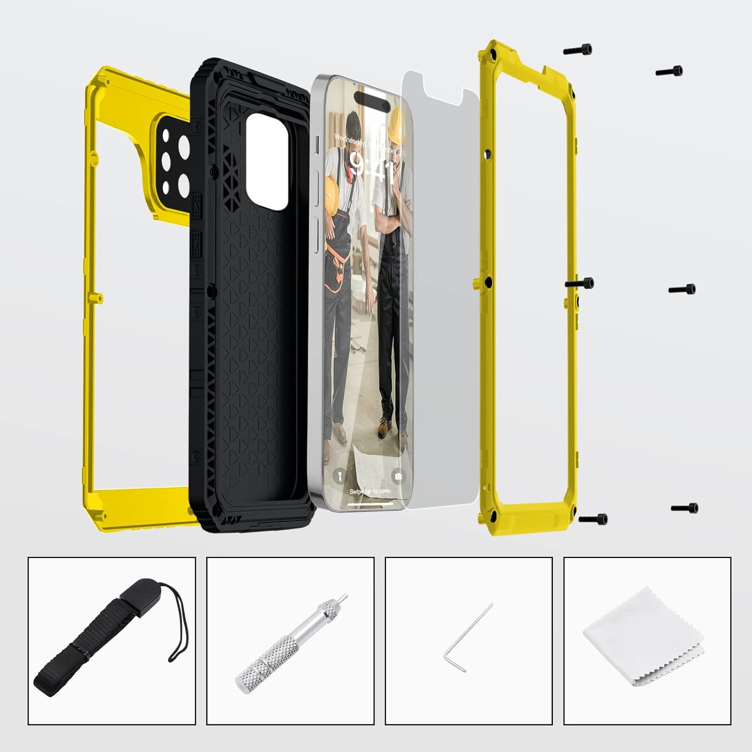 Mitywah Waterproof Case for iPhone 14 Pro Max, Heavy Duty Shockproof Case with Built-in Screen Protector, Full Body Underwater Protective Metal Case 6.7 inch, Yellow