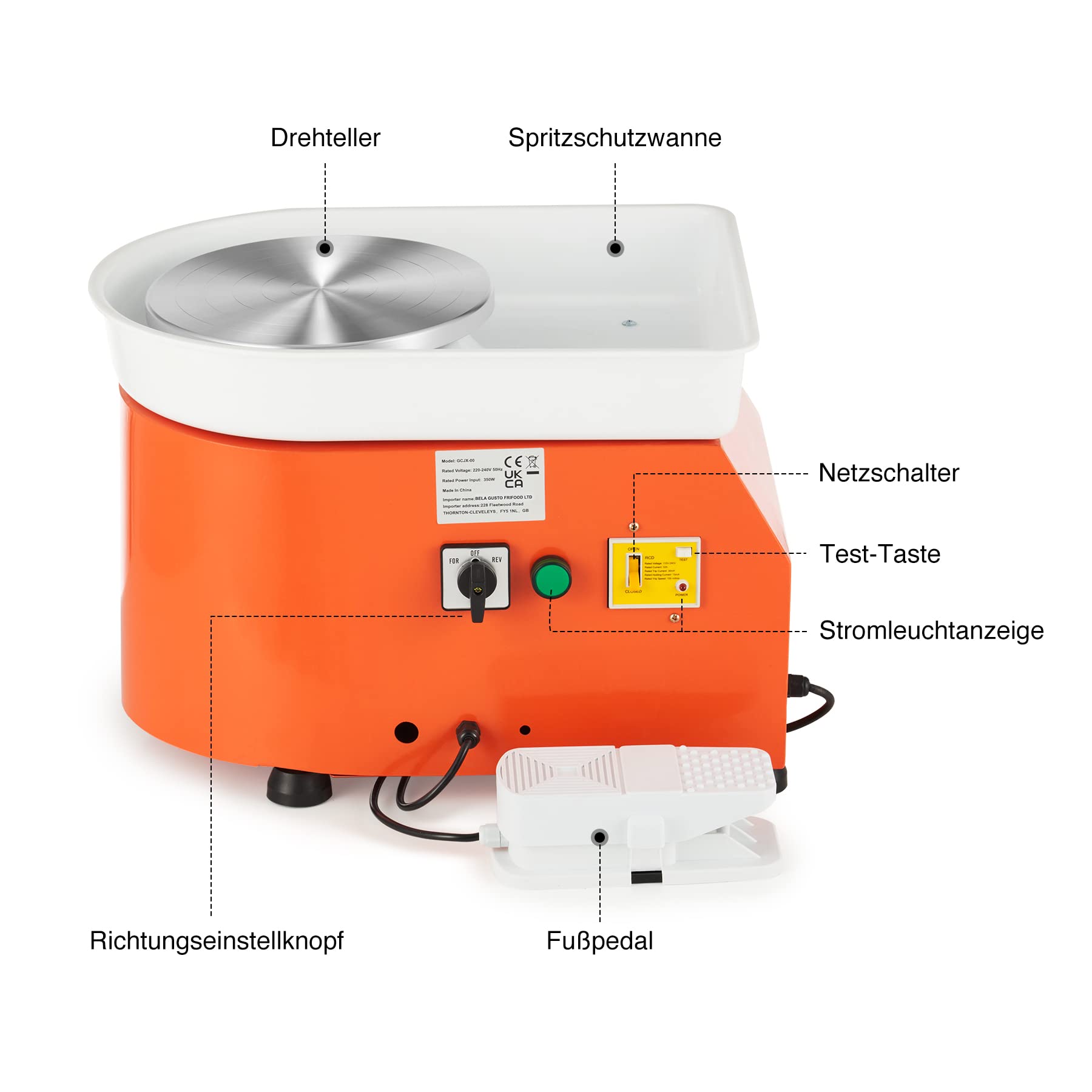CREWORKS Töpferscheibe Elektrisch Töpferscheibe Fußantrieb 350W Keramikformwerkzeug 0-300 U/MIN Keramik-Tonmaschine 8 TLG Keramik Kit Tonspinnrad 25CM Pottery Wheel