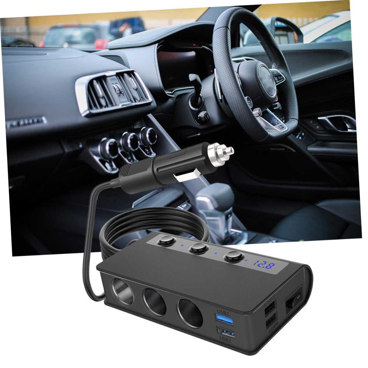 Cargador de Coche USB 180w 4 Puertos y 3 Adaptadores para Mechero, 12v-24v, Indicador LED para Móvil y Automóvil