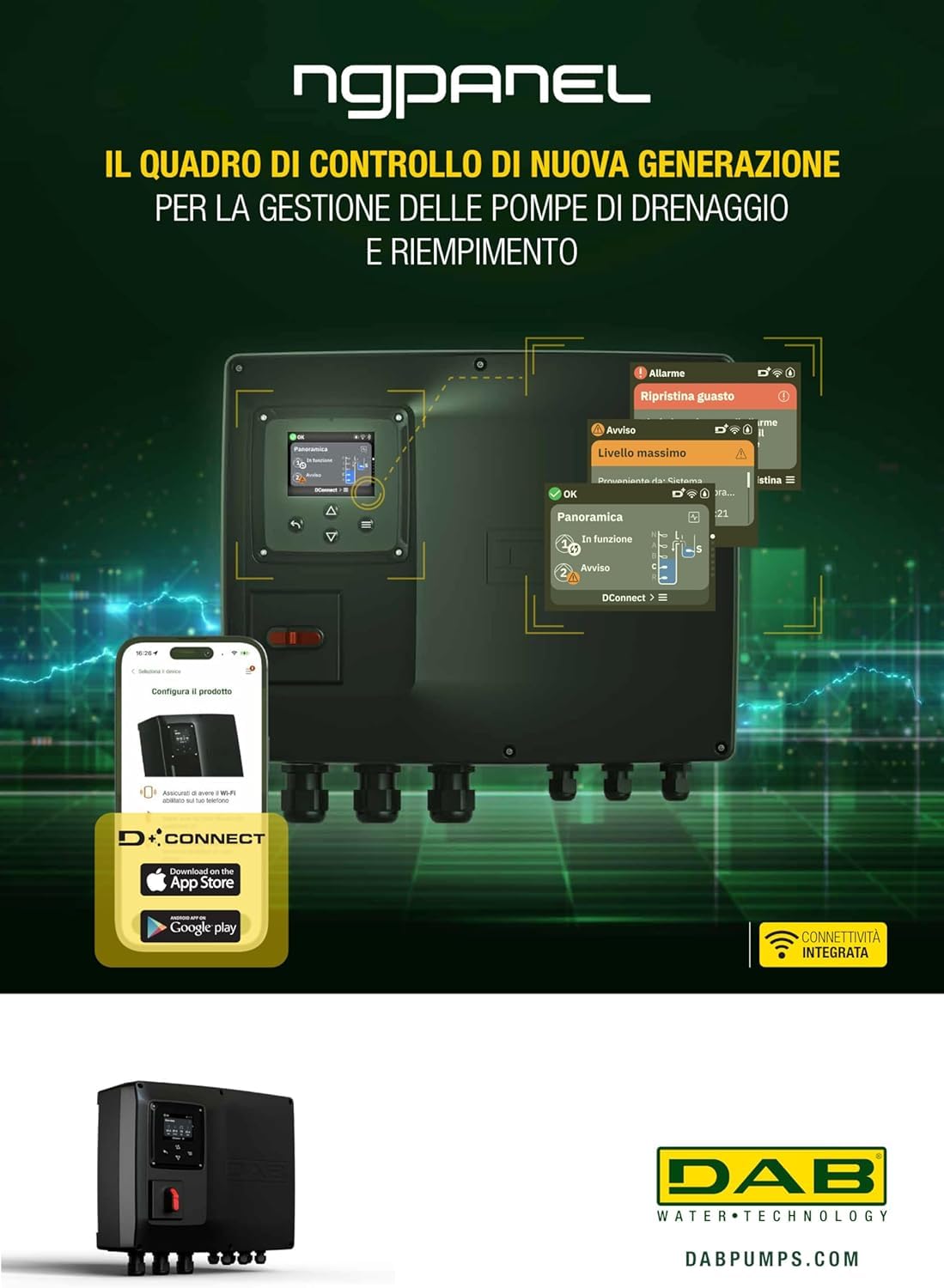 DAB NGPANEL 1 BOMBA 29 A Cuadro de control de nueva generación para la gestión de bombas de drenaje y llenado