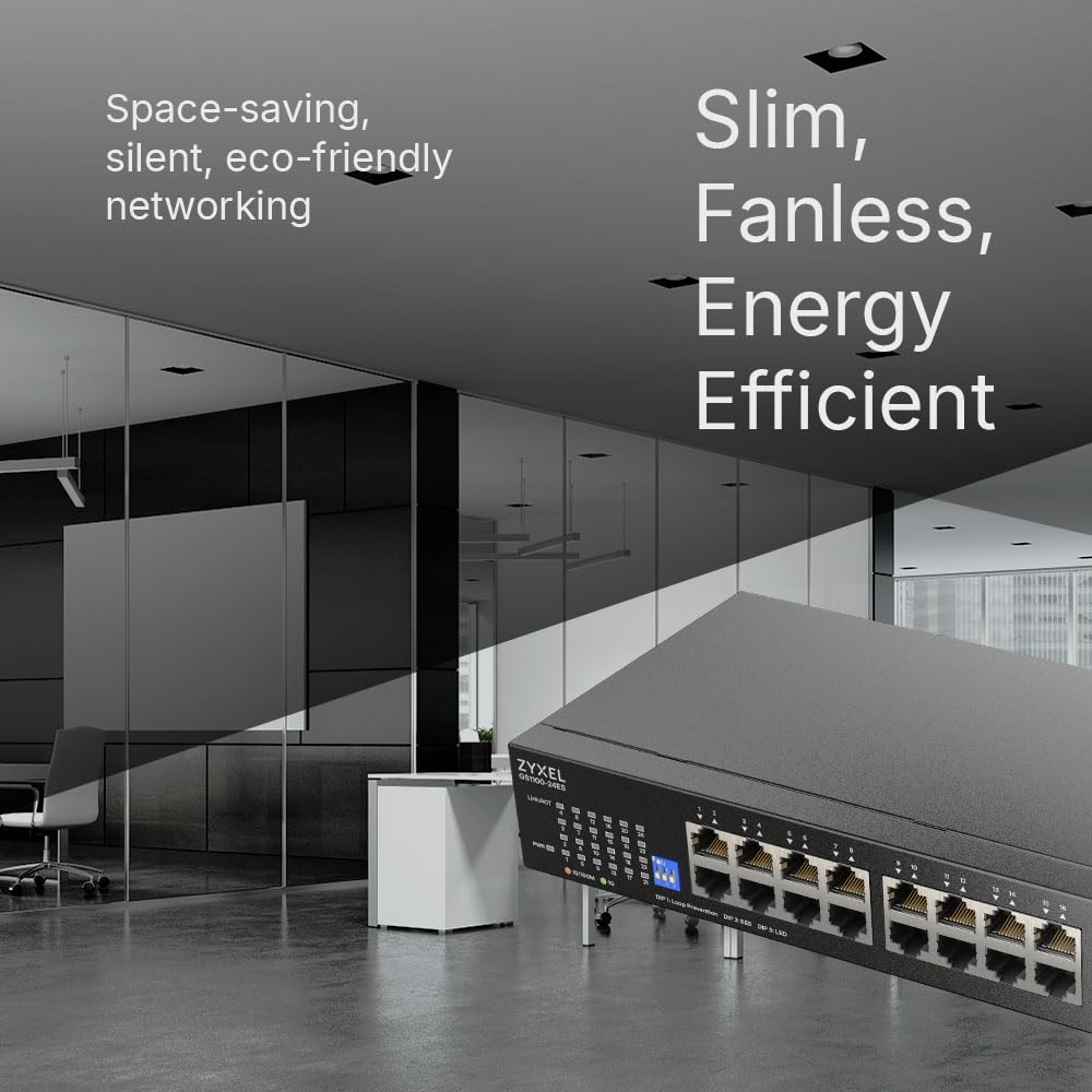 Zyxel Commutateur Réseau 24 Ports | Commutateur Gigabit Ethernet Non Géré | 24 Ports GbE | Dip Commutable | sans Ventilateur | Kits de Montage Mural et en Rack Inclus | GS1100-24ES