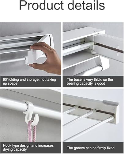 Miniatura 6 de LOYALHEARTDY Tendedero de secado plegable con 7 varillas de secado retráctiles invisibles para colgar en la pared, para lavandería, dormitorio, baño