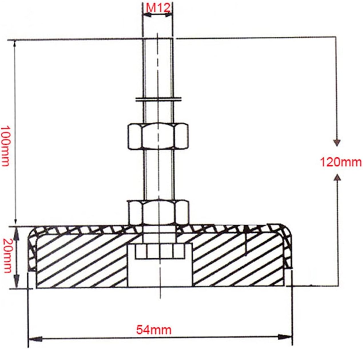 LANGshaw 4pcs M12x100mm Thread Adjustable Foot Cup 54mm Base Diameter Articulated Leveling Foot for Furniture/Pipe Rack Leisurely