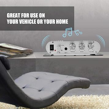 Mini HiFi 2.1 Stereo Power Amplifier for Car and Home Audio, Low Distortion Audio Amplifier Compact Car Stereo Amplifier Silver