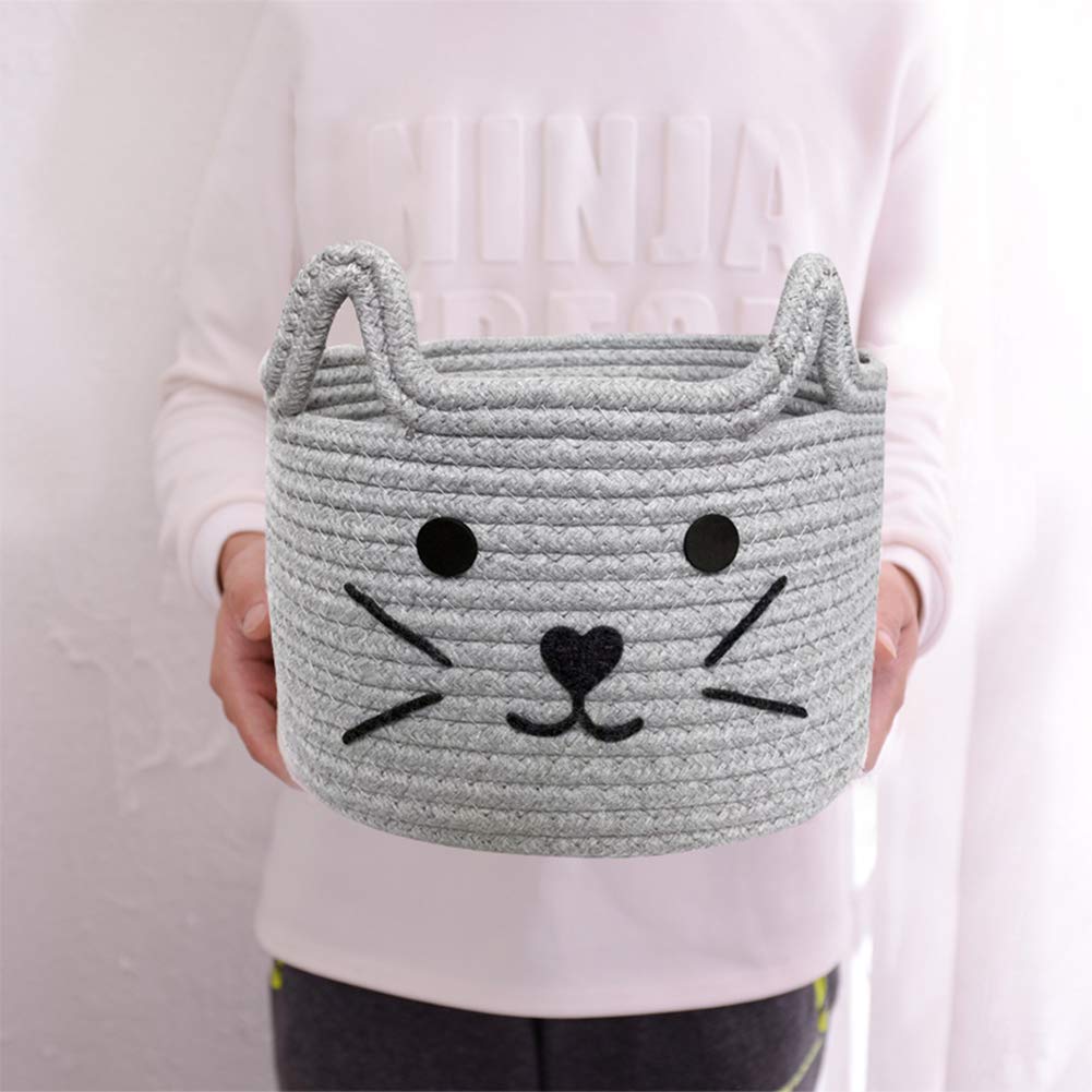 3 Paniers De Rangement En Corde De Coton Tissé Avec Oreilles De Chat, Articles De Bureau, Boîte