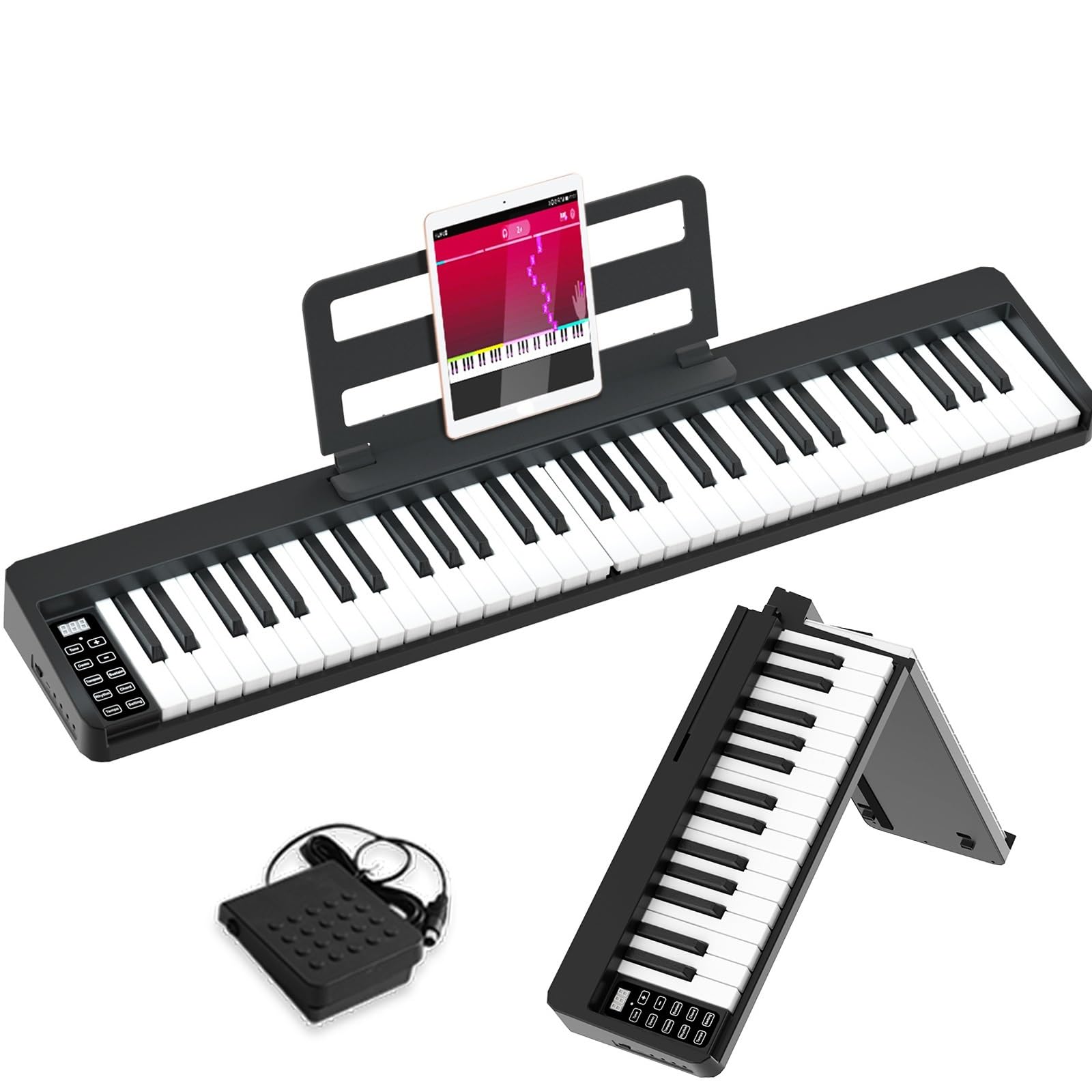 Tastiera Elettronica Professionale Pianoforte Elettronico Pieghevole A 61 Tasti Pianoforte Elettronico Portatile Per Principianti(Bk)