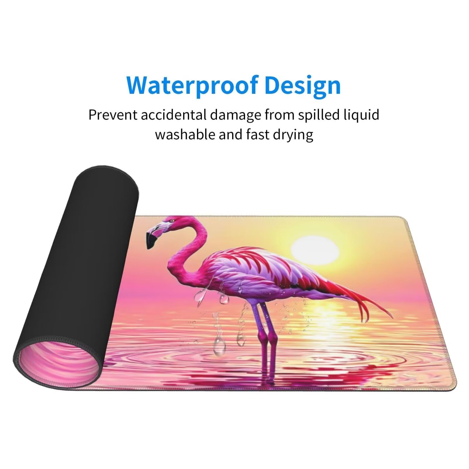 Tappetino Mouse, Tappetino Mouse Gaming Grande XXL 1500x800x3mm Tappetino Scrivania Mouse Pad, Base in Gomma Antiscivolo, Bordi Cuciti,Lavabile, Mousepad per Ufficio e Gaming (Flamingo) R-358