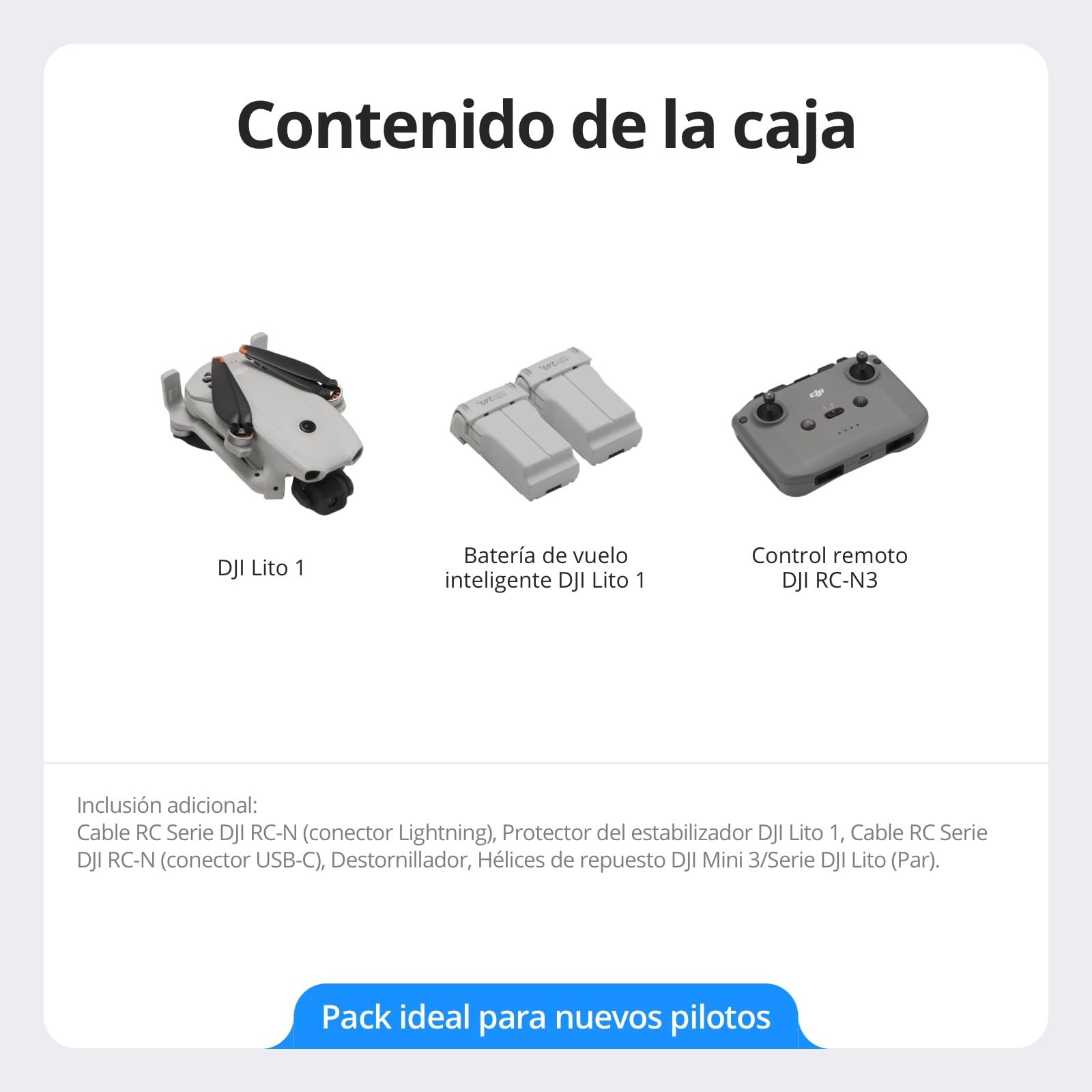 Pack DJI Lito 1 Dos Baterías con DJI RC-N3, dron con cámara 4K para principiantes, detección de obstáculos, ActiveTrack, vídeo 4K e imagen 8K, ligero para adultos, transmisión de vídeo de 15 km, C0