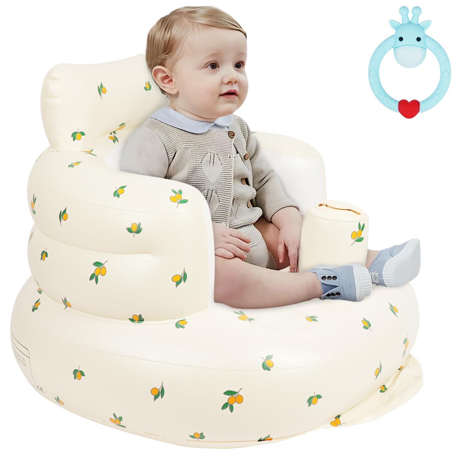 AYESY Aufblasbarer Baby-Sitz für Babys ab 3 Monaten, Olve Baby-Rückenstützsofa Mit Eingebauter Luftpumpe Boden-Sitzunterstützung Aufblasbarer Babystuhl zum Füttern Sitzen Lernen Reisen Camping