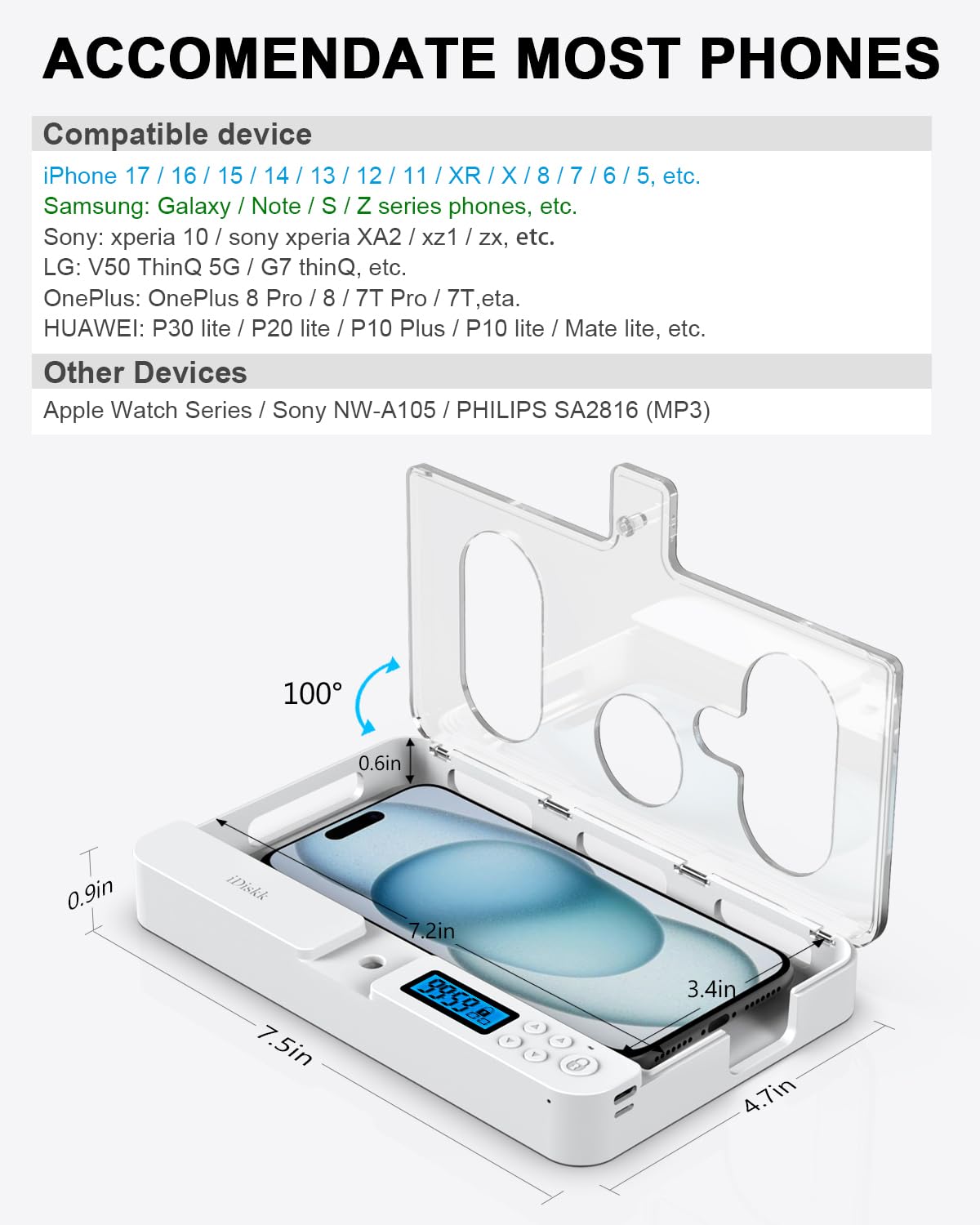 iDiskk Caja de Bloqueo de teléfono con Temporizador, cárcel de Tiempo, autocontrol para iPhone/Android, casillero temporizado (Cristal)
