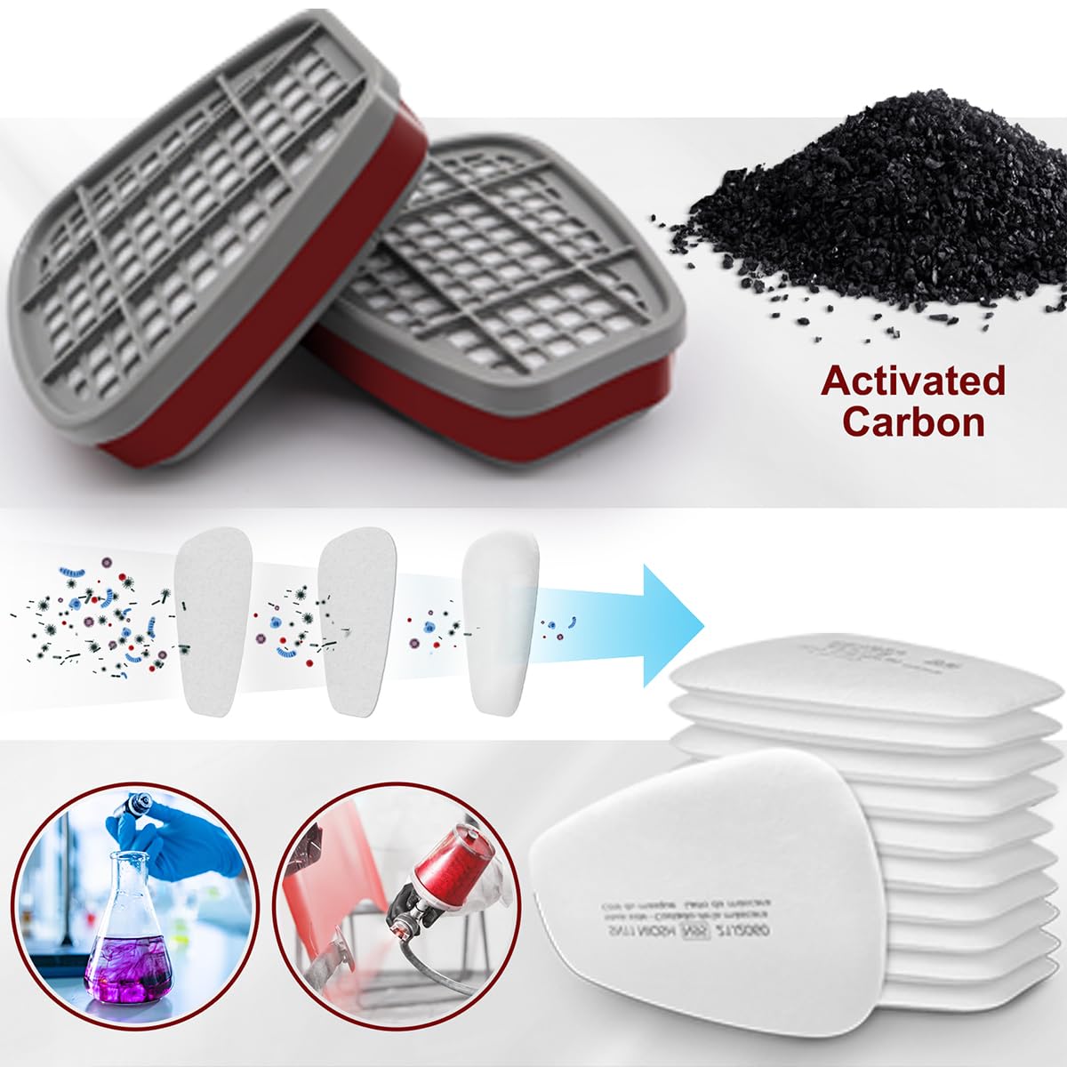 Facemoon Vollgesichtsabdeckung 16 in 1 Voll Gesicht Atemgerät,Atemgerät Maske mit Filtern Staub,Gasmasken,Schutz Atemgeräte für Chemie, Herstellung, Erdöl, Bergbau, Farbe, Staub,Bauindustrie