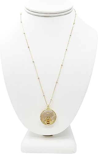 Miniatura 4 de Virgen del Valle - Collar de medalla de madreperla chapada en oro de 18 quilates con cadena de 18 pulgadas de longitud M Madreperla Chapado en oro