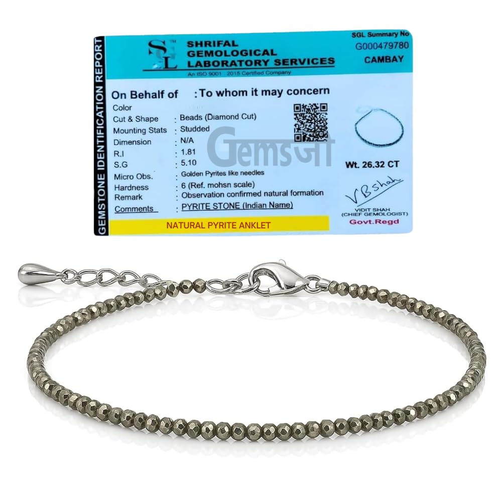 Original Raw Pyrite Anklet for Women | Natural Stone Jewellery for Wealth, Luck & Protection | Certified Pyrite Crystal Payal