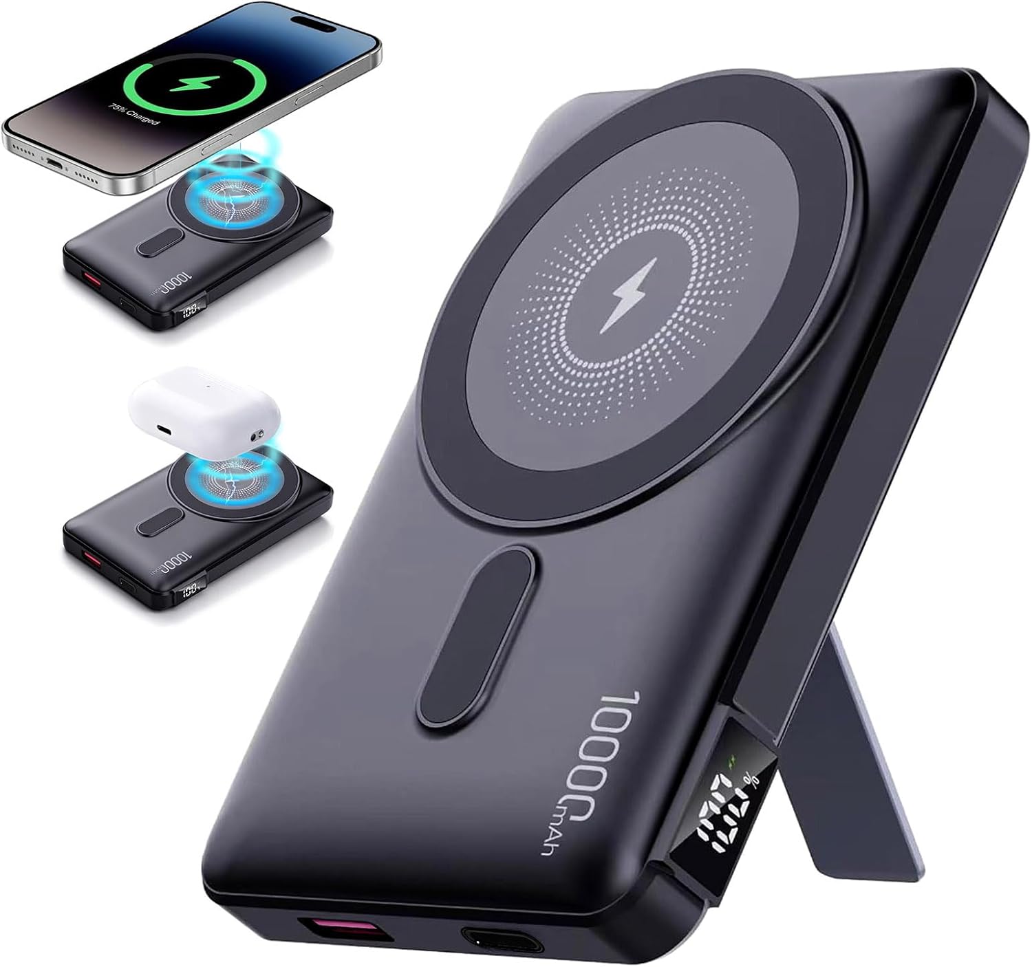 for Magsafe Portable Charger, 10000mAh Wireless Magnetic Power Bank with Built-in Stand, 20W PD Fast Charging for MagSafe Battery Pack Compatible with iPhone 17/16/15/14/13/12 Series
