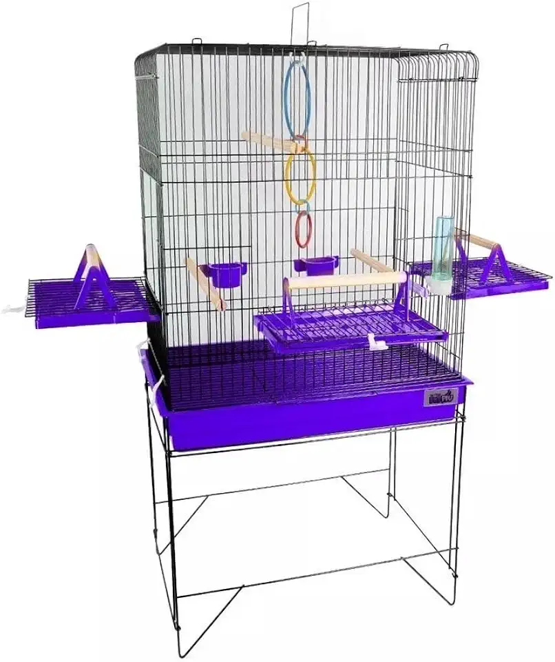 Viveiro Gaiola Confort Triplex para Calopsita e Aves com Argolas, Comedouros e Bebedouro (Black/Lilas)