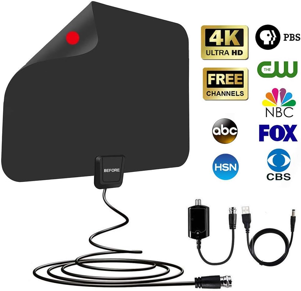 [2019 Latest] Amplified TV Antenna 60-85 Miles Range - HD Digital TV Antenna Support 4K 1080P & All TVs with Powerful Detachable Singal Amplifier -13.5ft Longer Coax Cable