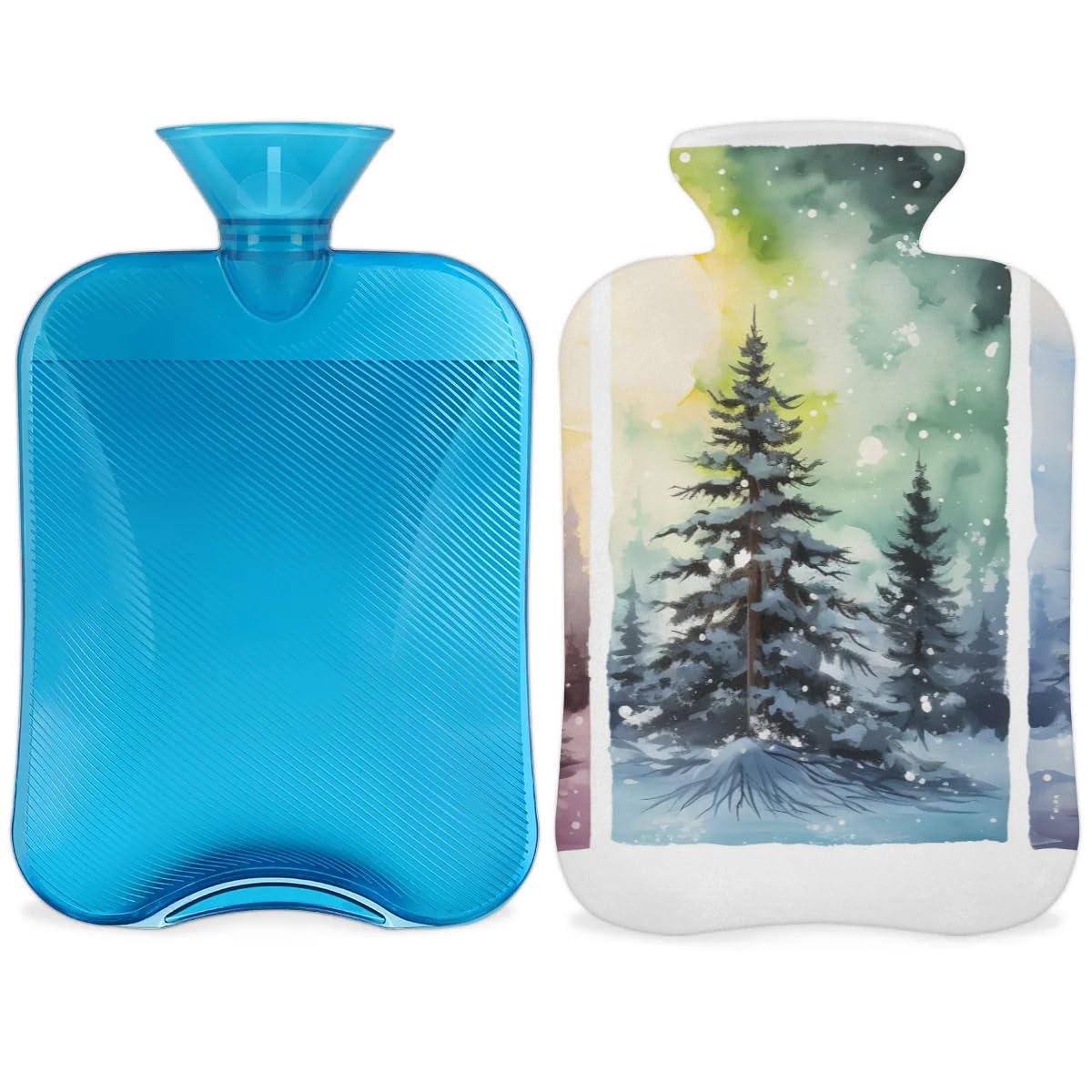 Hot Water Bottle with Soft Cover,2L Magic Christmas Tree Hot Water Bag for Hot and Cold Compress, Hand Feet Warmer, Rubber Hot or Cold Water Bottle Halloween Christmas Decorations