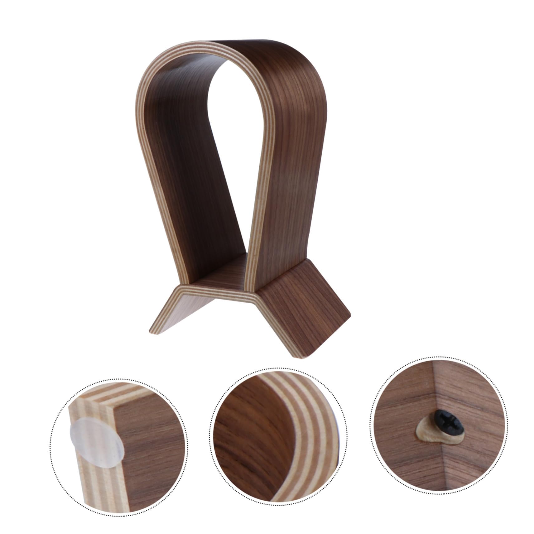 Support et Naturel Casque Stable Noyer en de Bois pour Élégant Présentoir Synthétique pour Bureau Musique et Café