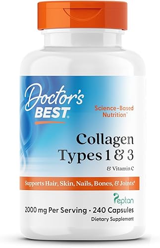 Doctor's Best Colágeno tipo 1 y 3 con vitamina C, sin OMG, sin gluten, sin soja, apoya el cabello, la piel, las uñas, los tendones y los huesos, 500