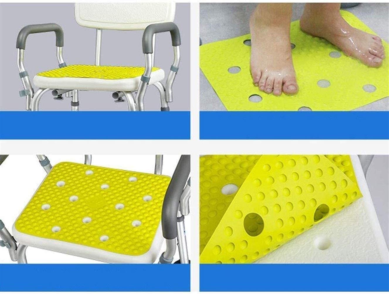 Taburete de Ducha Silla de baño con apoyabrazos Baño con apoyabrazos Aluminio Ligero Ajustable Antideslizante Almohada Embarazada Stock Blanco 200 Kg Taburete de Ducha, Taburete de