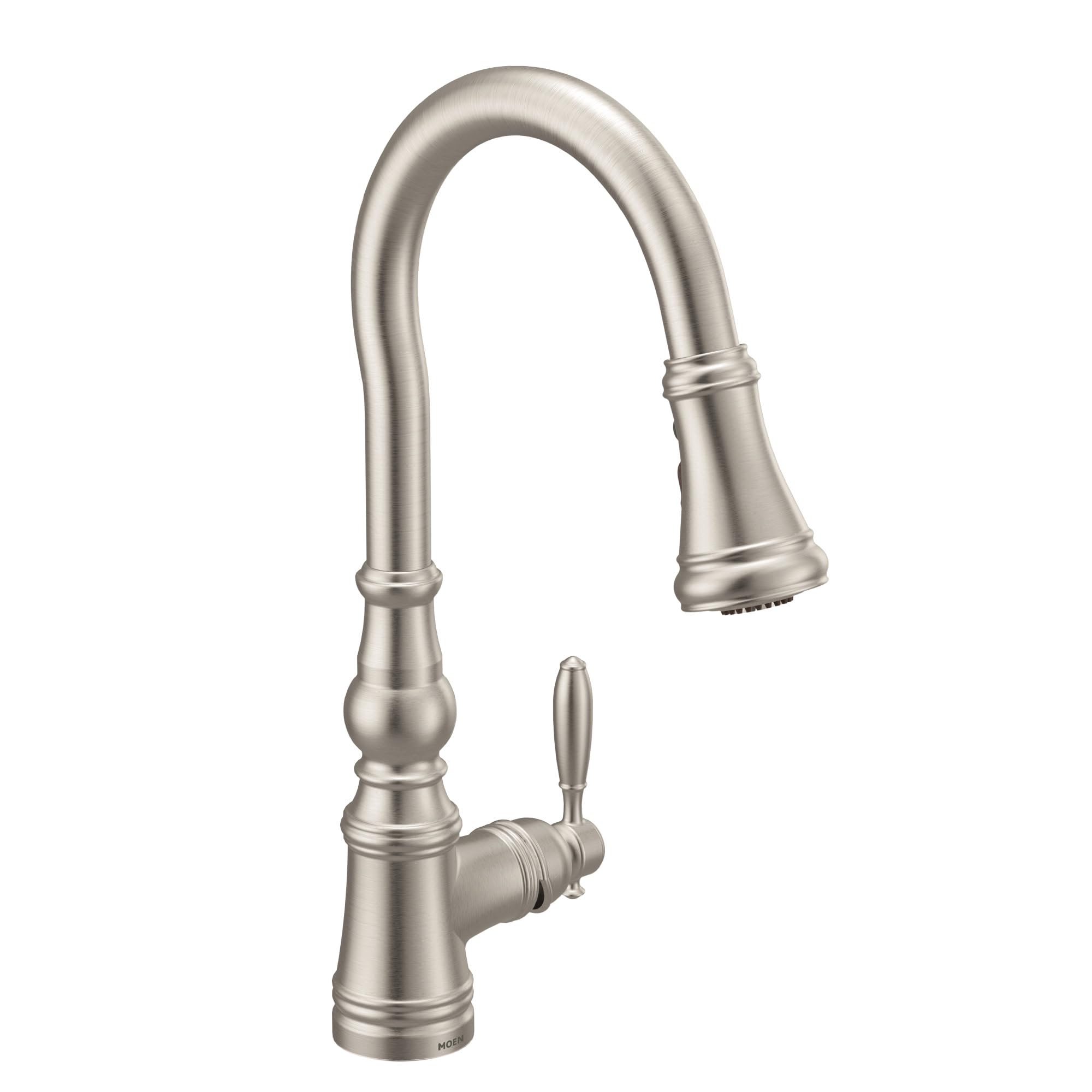 Moen S73004SRS Weymouth Shepherd's Hook Pulldown Kitchen Faucet Featuring Metal Wand with Power Boost, Spot Resist Stainless
