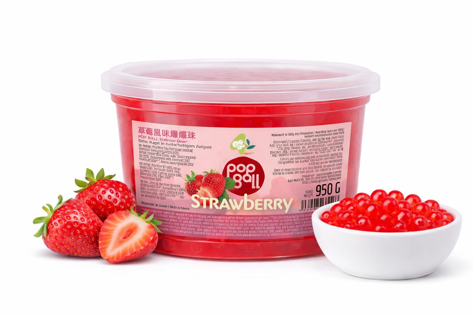 Bobo4T Popping Boba Erdbeere 950g – Fruchtperlen für Bubble Tea, POP Balls, Juice Balls, Cocktail, Dessert & Frozen Yogurt Topping