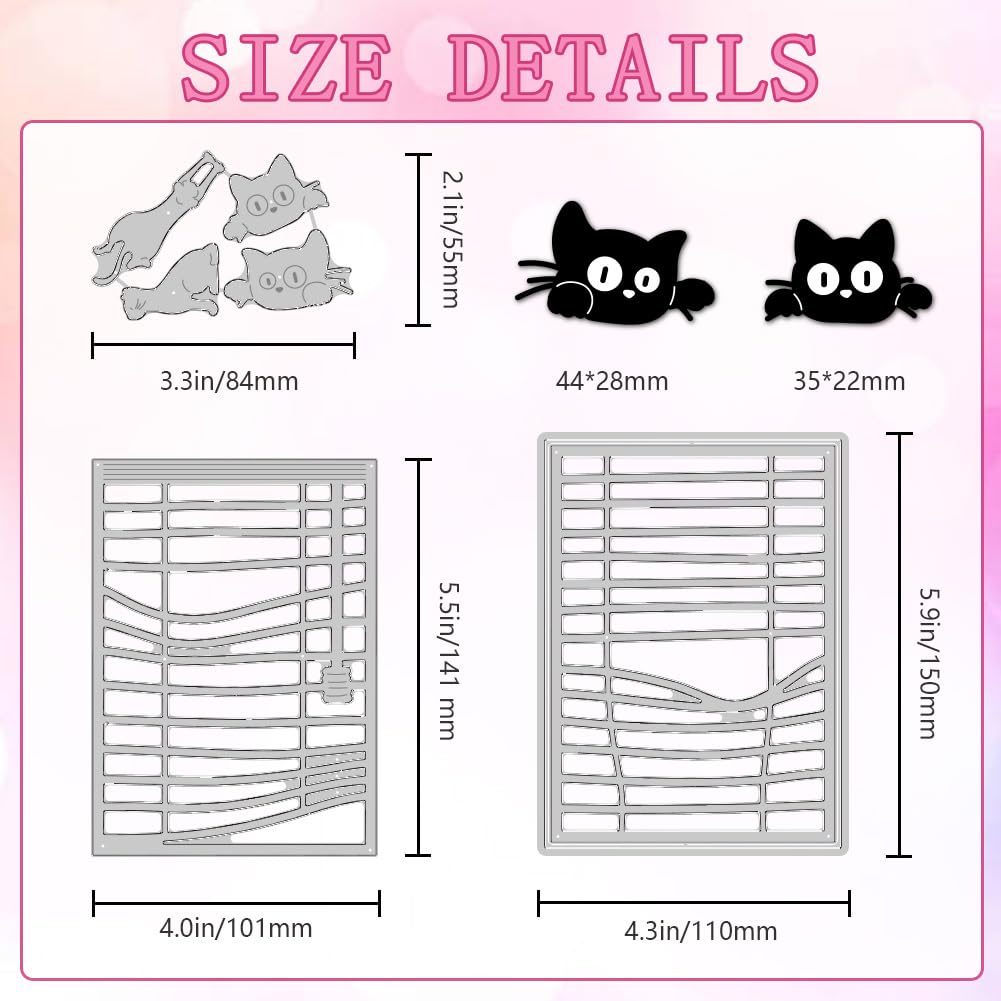 DELORIGIN Cat Die Cuts for Card Making Blinds Background Carbon Steel Die Cuts Cute Cutting Dies Frame Background Stencils Scrapbooking Embossing Template Dies for Crafting DIY Photo Album Embossing - Image 2