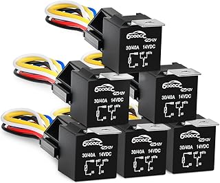 GOOACC 6 Pack Automotive Relay Harness Set 5-Pin 30/40A 12V SPDT with Interlocking Relay Socket and Harnesses,2 Years Warranty
