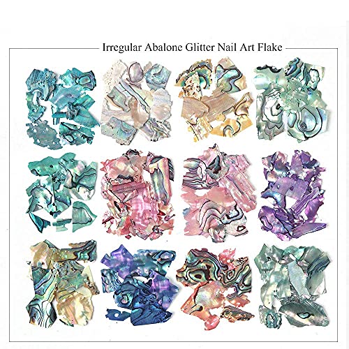 Nail Art Shell Flakes,1Box 12Grids Irregular Abalone Seashell Slices for Nail Art,Nail Art Accessories Colorful Shell Pieces Nail Sequins Glitter for DIY Manicure (Shell Pieces C) - Image 2