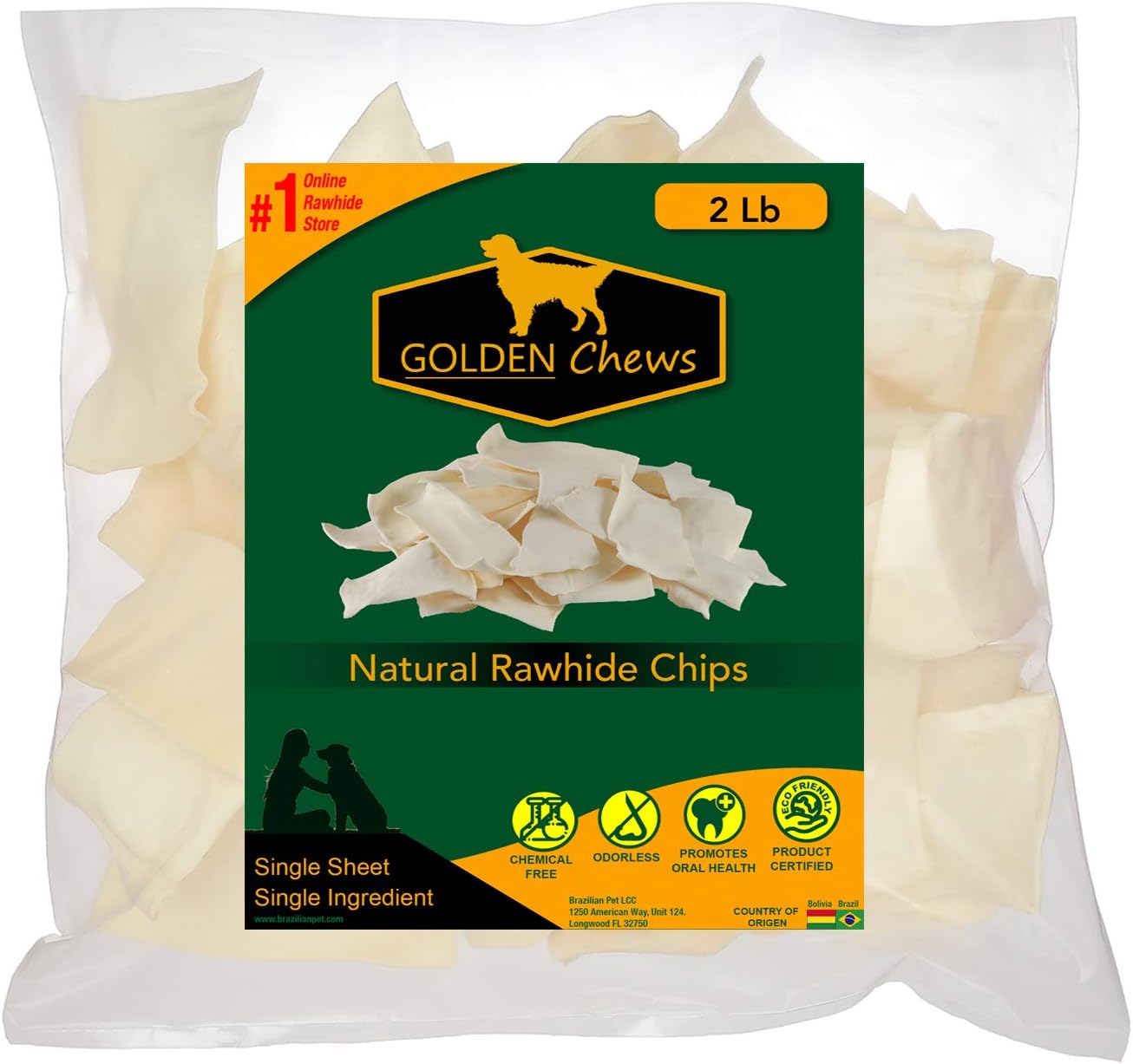 Golden Chews Natural Rawhide Chips. Premium LongLasting