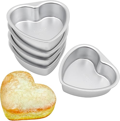 5 moldes para pasteles en forma de corazón, antiadherentes de 4 pulgadas para hornear, molde de aluminio para tartas, moldes multifuncionales para