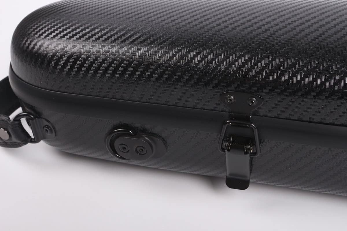 Vetimobato 3/4 Violin Case 4/4 Full Size Adjustable Hard Shell Carbon Fiber Violin Travel Case with Removable Accessory Storage Bag, 2 Bow Holder, Backpack straps(Black)