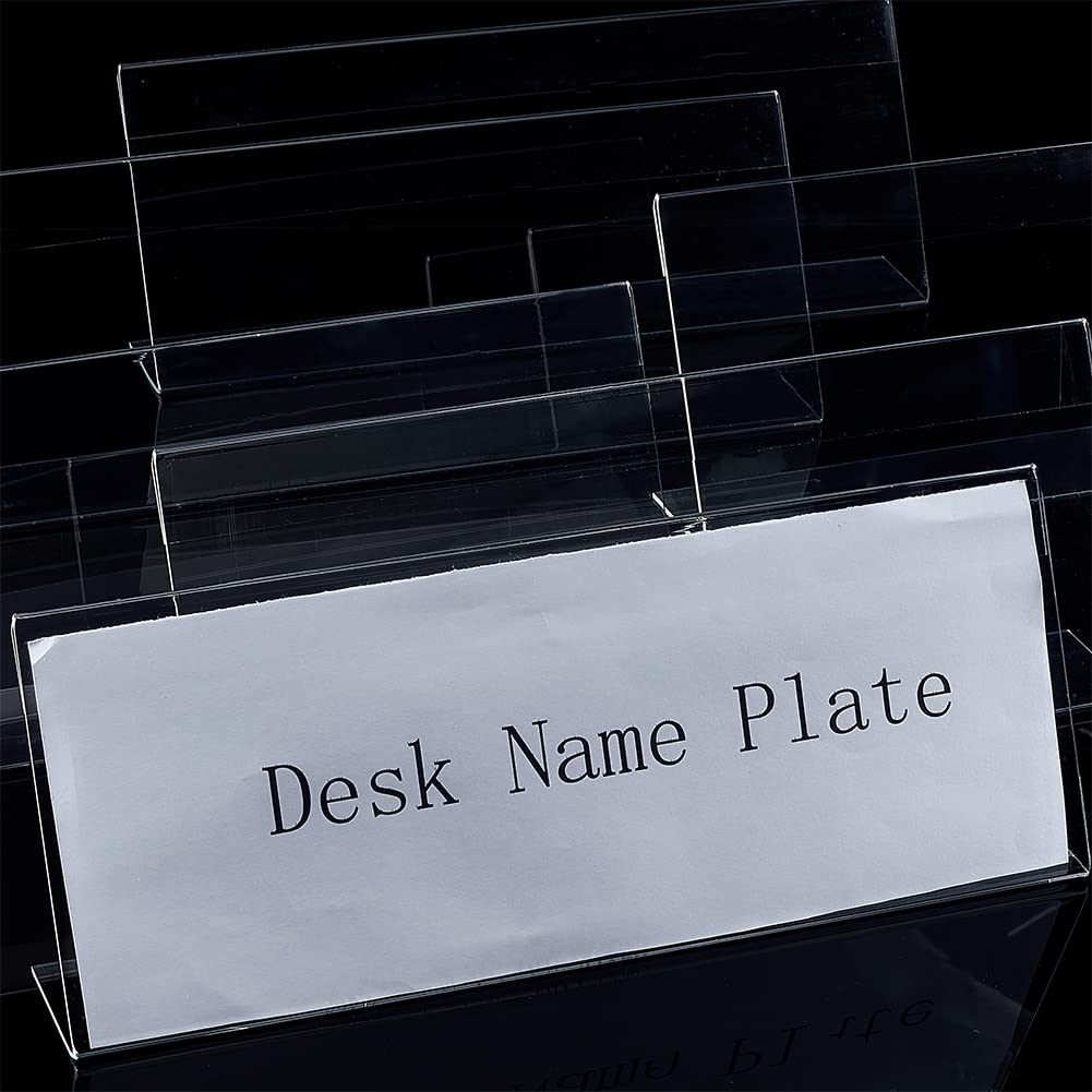 BENECREAT 12 PZ Targhette Acriliche per Scrivanie con Pellicola Protettiva, Porta Cartello da Scrivania Trasparente A Forma di L da 35x216x74 mm per Ufficio, Scuola, Matrimonio