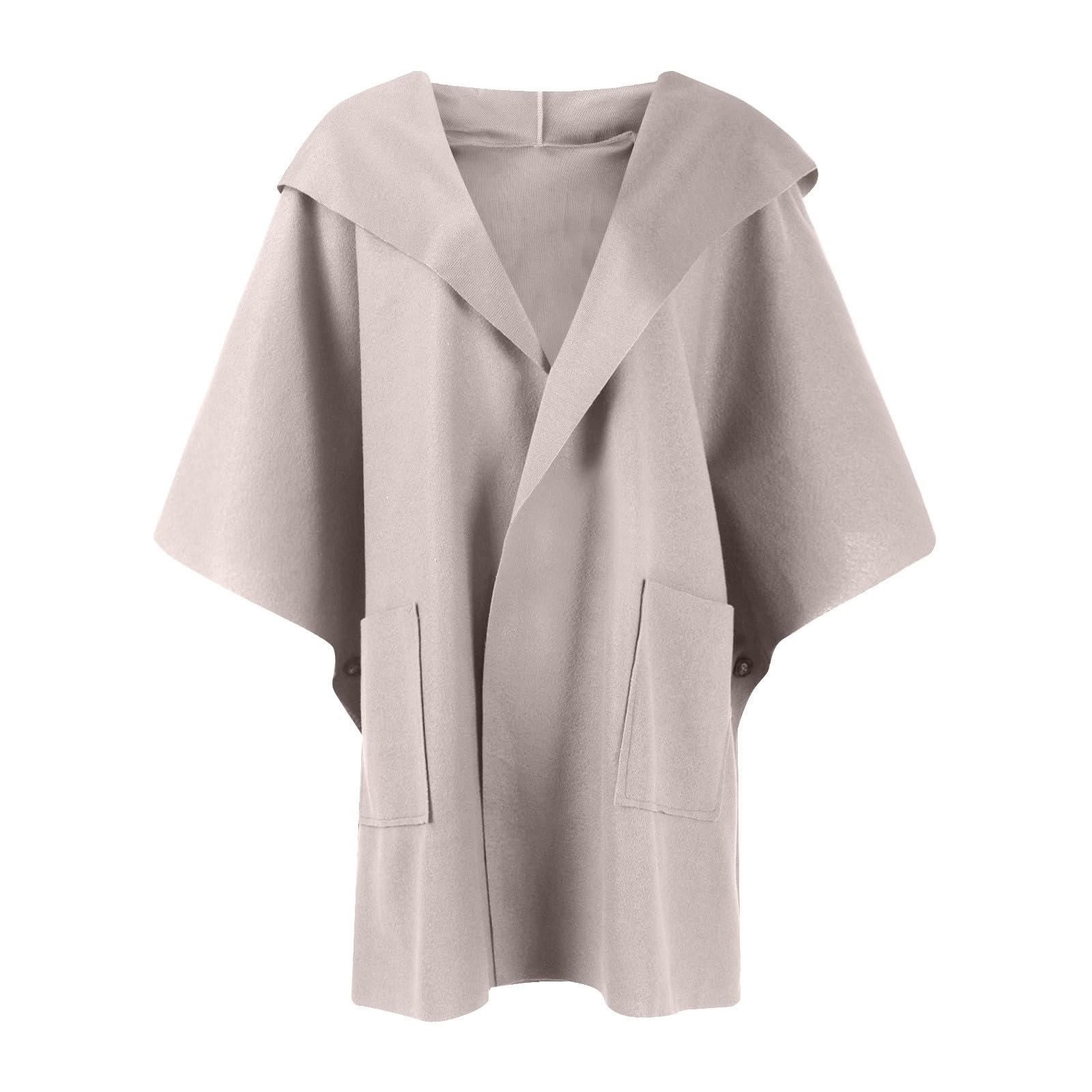 Mantel Damen Mit Kapuze Poncho Cape Wollmantel Einfarbig Jacke Damen Winter Herbstmantel Frauen Mit Taschen Cardigan Elegant Poncho Strickjacke Open Front Cape Damen-Jacken Büro Zuhause