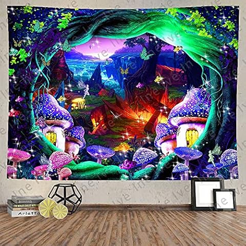 Ine Ive Psychedelic Mushrooms Tapestries Fairy Tale Forest Wall Decor Colorful Natural World Wall Hanging Tapestry Flannel Large Size 8060 Inches for Home Living Room Dorm Decor In GTWHIE395 Cover