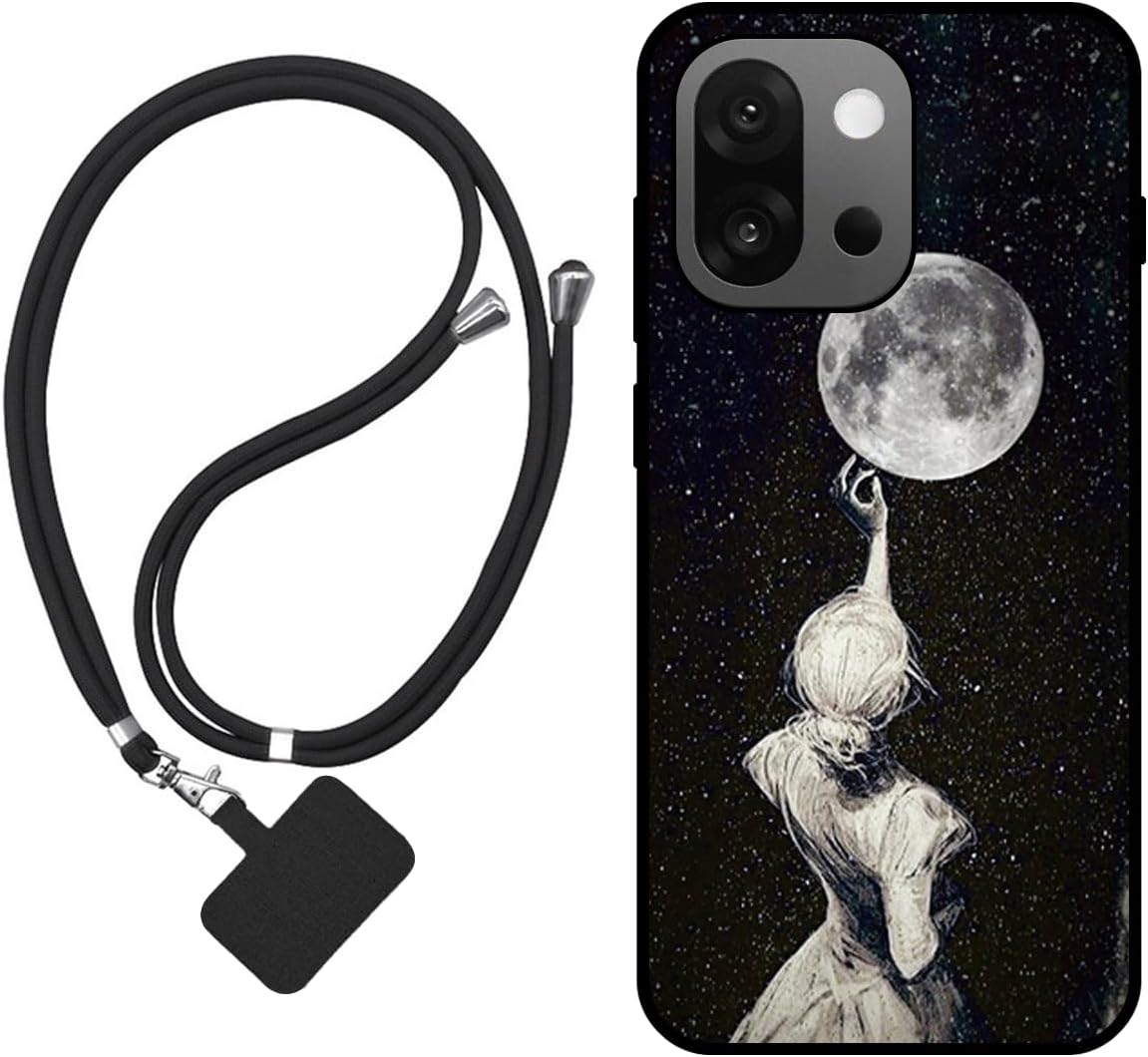 Case compatible with Oneplus 13T, Ultra Slim matte Soft Premium TPU Back Rubber Bumper Protector Patterns Cover(Back Shadow,Moon,Stars)+1 x Phone Lanyard