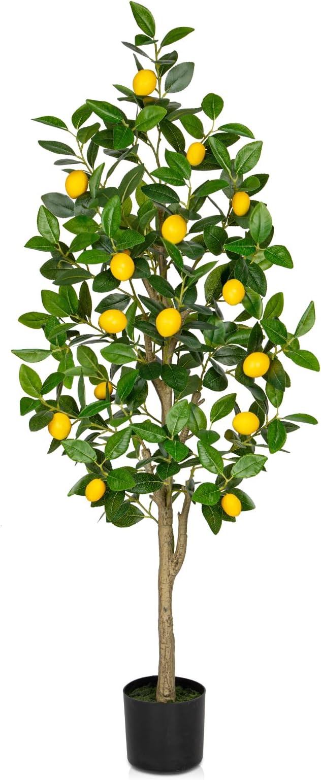 Oairse Artificial Lemon Tree 4ft/122cm Decorative Fake Lemon Plant with 15 Fruits - Large Fake Floor Plant Faux Tree for Indoor/Outdoor Home Office Living Room Bedroom Bathroom Decor