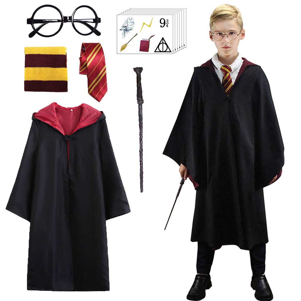 Magic Wizarding World Costume Robes Kids Hooded,Classic Boys Men Outfit Kids Adult Witch Costume for Halloween World Book Day