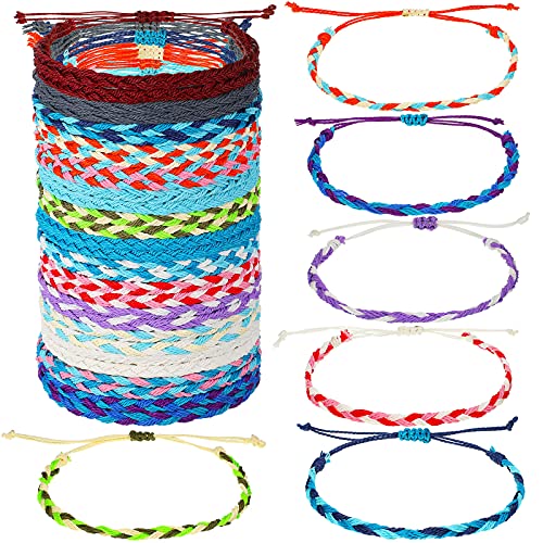 Hicarer 30 Pieces Friendship Bracelets Wave Handmade Kids Woven Braided Bracelet Waterproof Rope Bracelet Surfer Adjustable Bohemian Wrist Cord for Women Men Jewelry Party Accessories