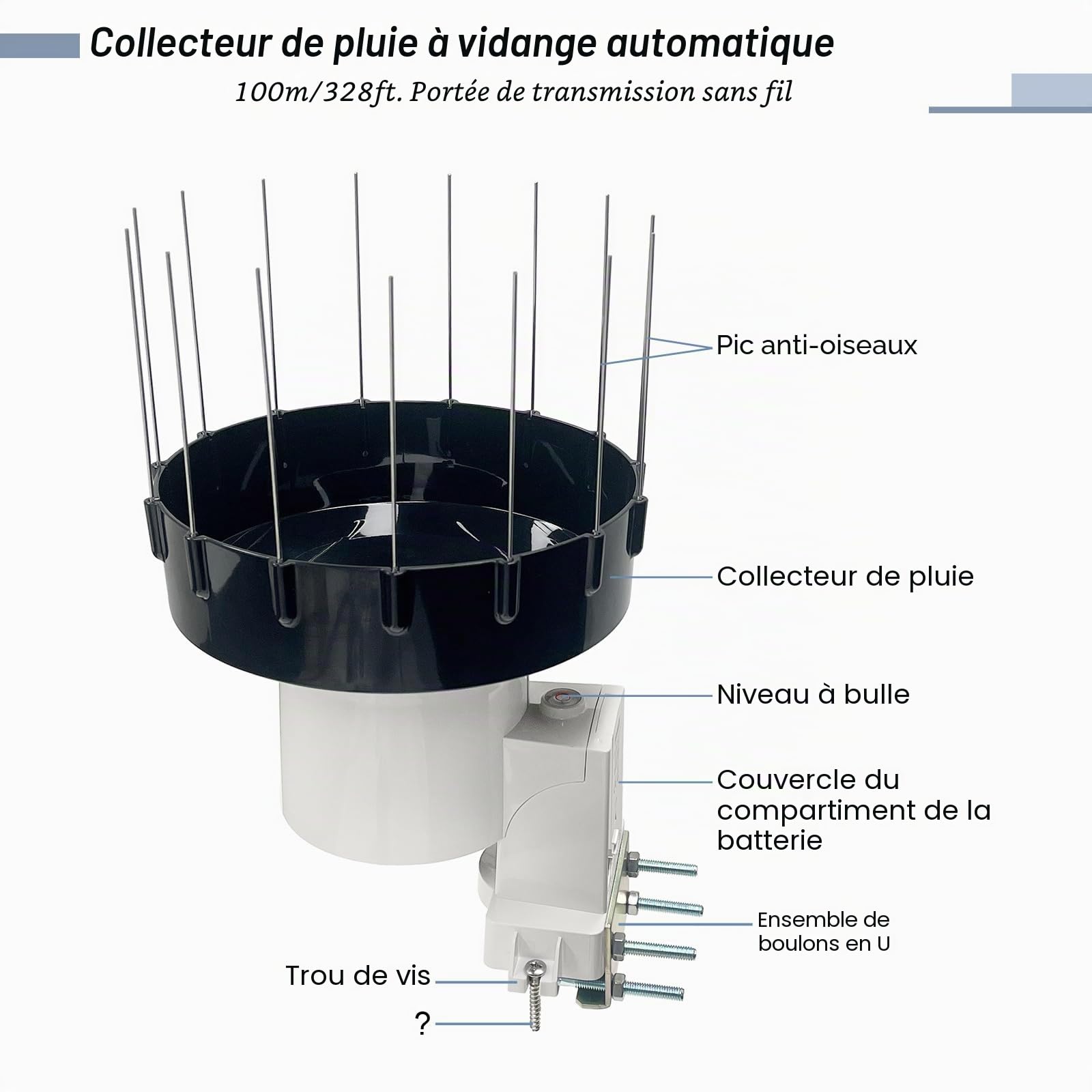 ECOWITT pluviomètre WH40, collecteur de pluie auto-vidange à domicile, pluviomètre sans fil, wi-fi pluviomètre, capteur, enregistrement des précipitations avec clou d'oiseau, ne peut pas être utilisé