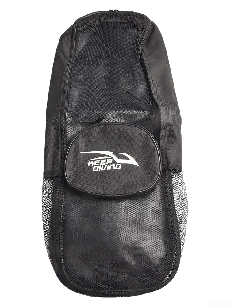 Yhenlovtt Borsa per attrezzatura subacquea in rete di nylon, per pinne, maschera e snorkeling, grande borsa per attrezzatura sportiva subacquea, con tasca con cerniera, nera