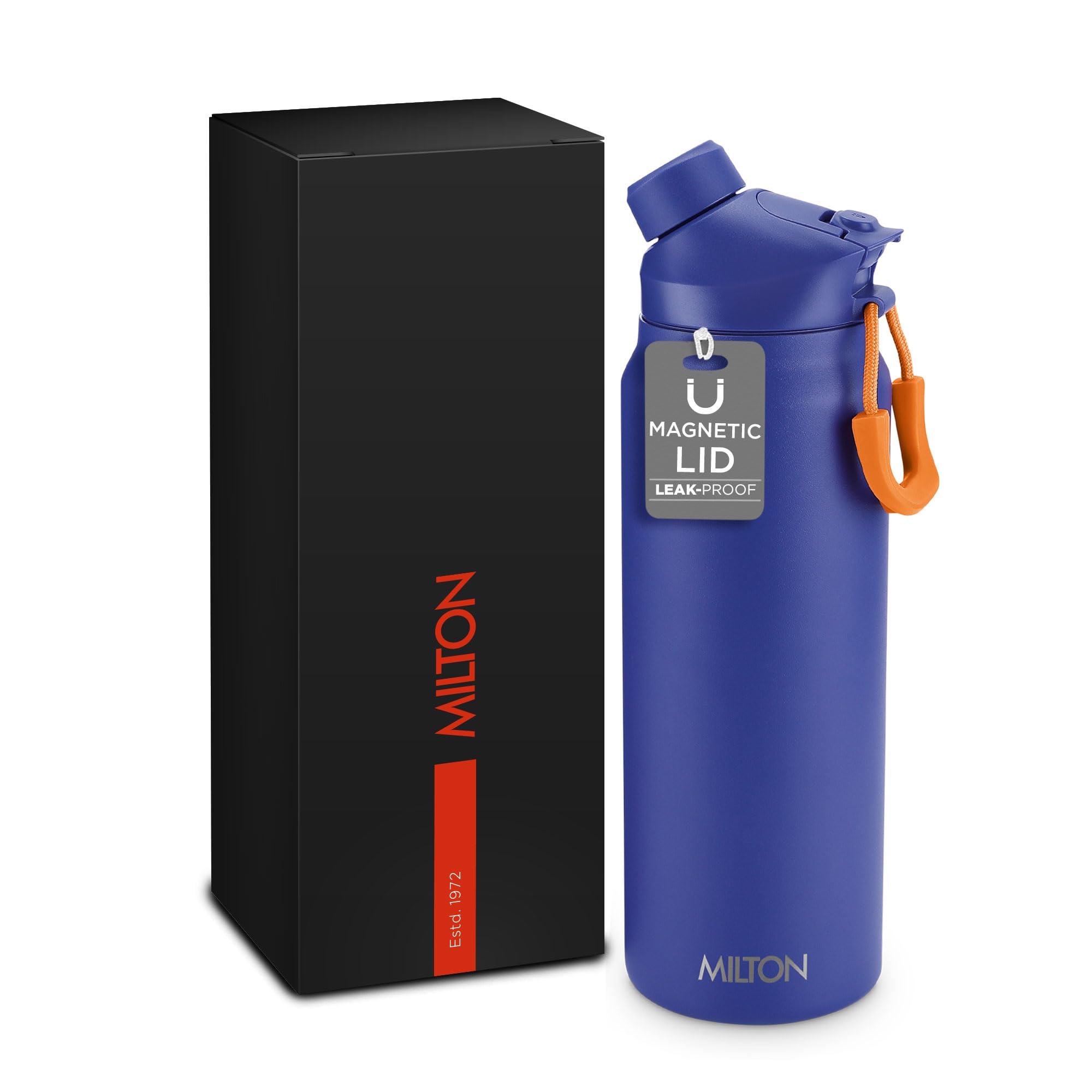 MILTON 940ml Vacuum Insulated Water Bottle with Magnetic Straw Lid, Keeps Drinks 12 Hrs Hot & 24 Hrs Cold, 18/8 Stainless Steel, Double-Walled Flask with Inner Copper Coating for Sports - Turk - Blue