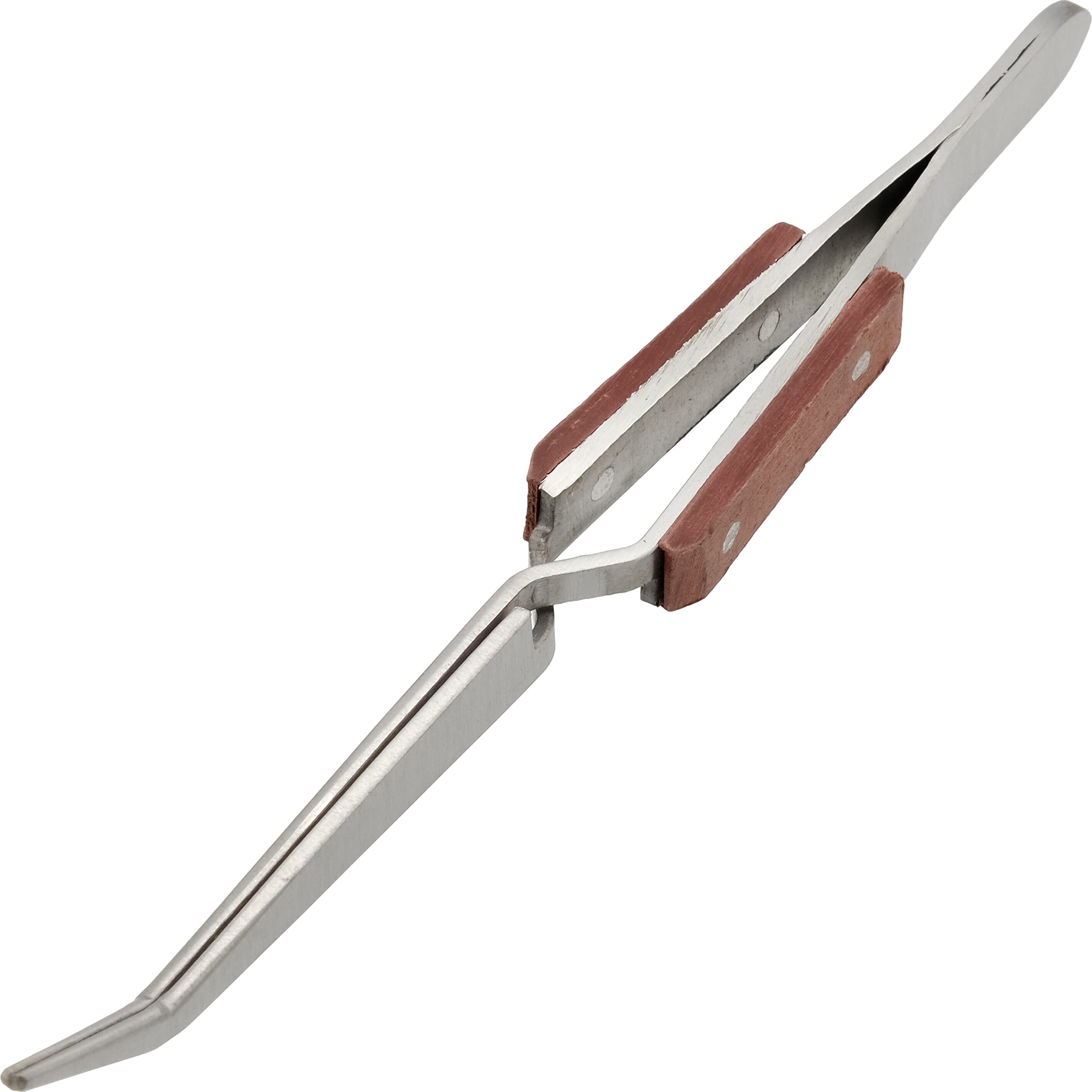 JEWEL TOOL  2 Pack  6.5" 45 Degree Curved End Cross Lock Tweezers Stainless Steel Ideal For Hands Free Applications - View #11